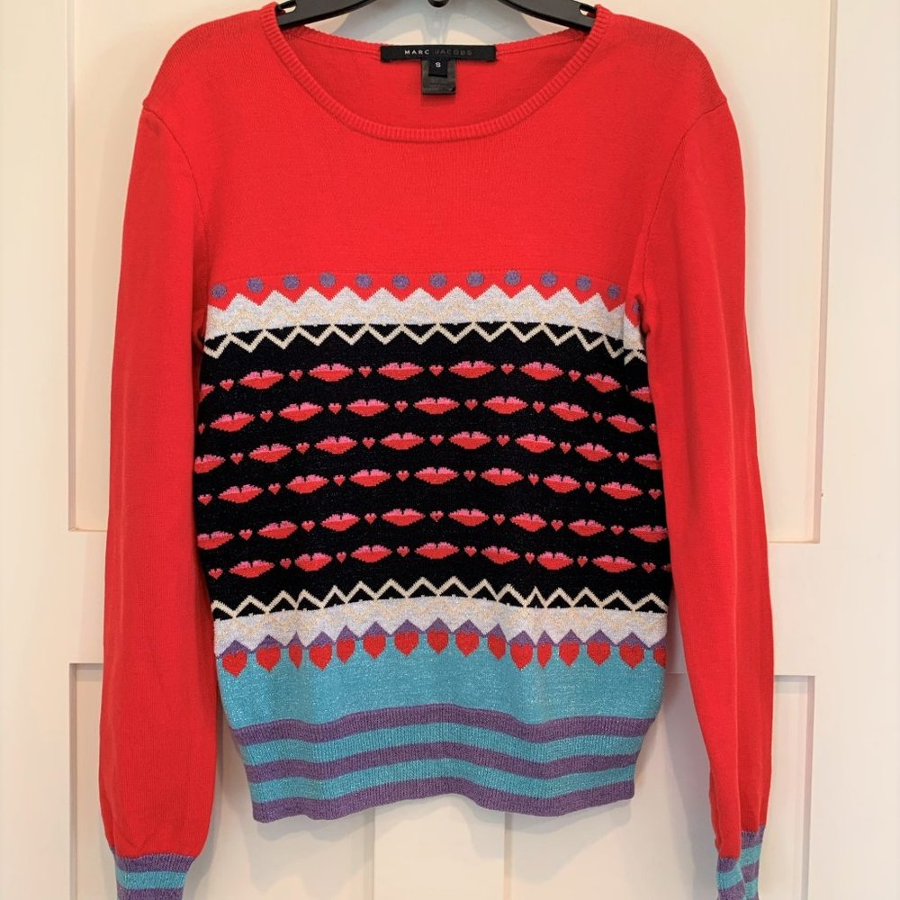 BEAUTIFUL RED BLACK MARC JACOB KNIT SWEATER